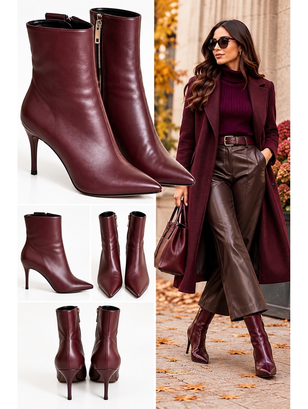 MA&LÒ Burgundy Pointed-Toe Stiletto Ankle Boots Made in Italy US 6.5/7